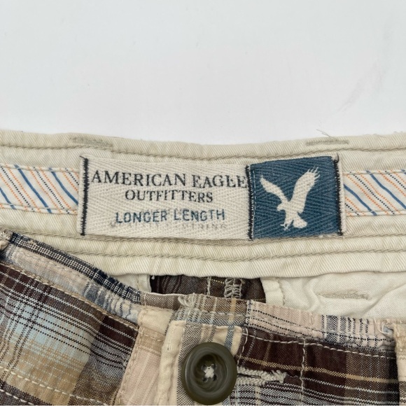 American Eagle Cargo Shorts Mens 32 Madras Plaid Longer Length Patchwork Y2K - Picture 5 of 10